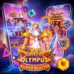 Ilustrasi permainan slot online Gates of Olympus dengan Zeus dan simbol scatter.